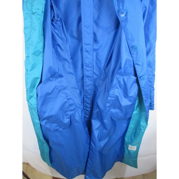 The Totes Coat 8 Jacket Trench Rain Belted Blue Light Nylon 80's Vintage - Picture 3 of 5